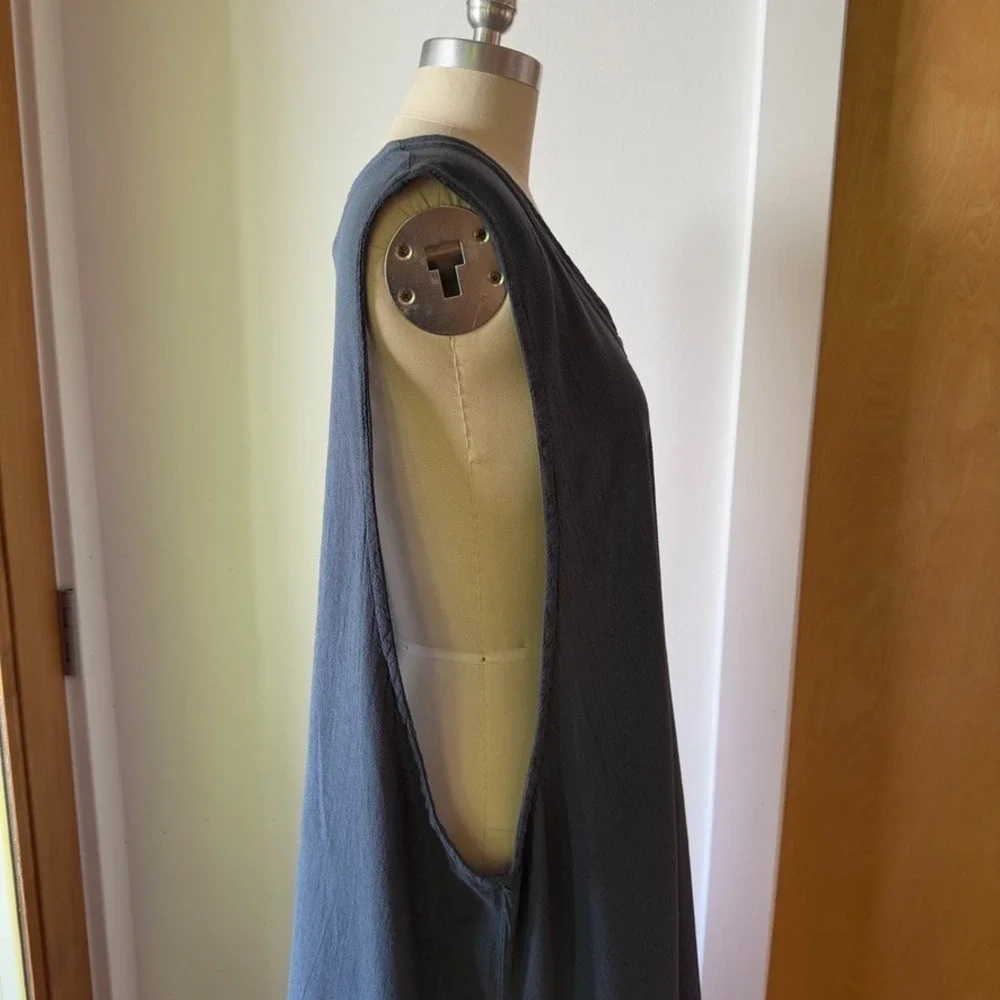 Water Sister Dry Goods Adele V-neck Boho Dress-Asymmetric Cotton Midi-Blue-Sz 40 - Picture 4 of 16